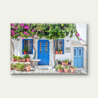 Blue Door Bougainvillea Greece Wall Art Decor 100% Australian Made - Bella Home Decor