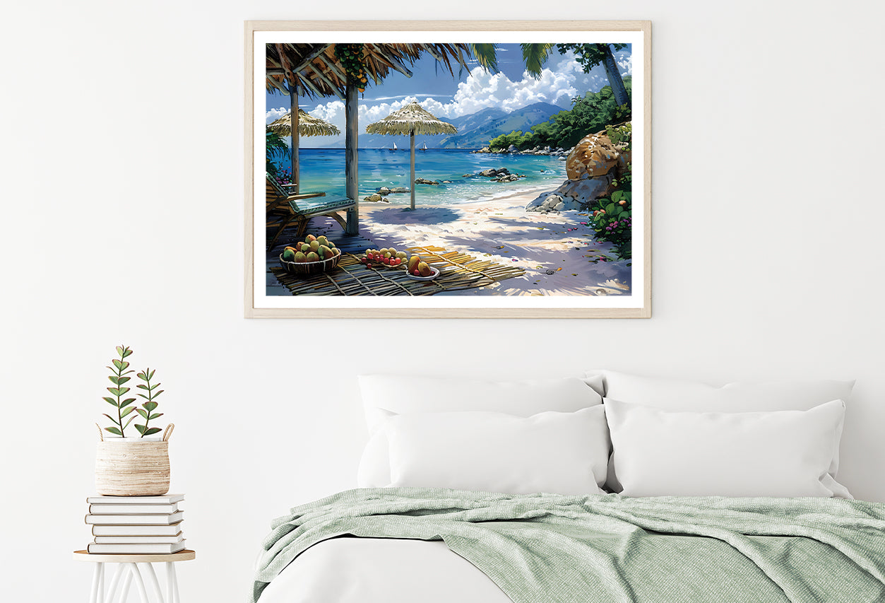 Beach with Umbrellas & Mountains View Home Decor Premium Quality Poster Print Choose Your Sizes - Bella Home Decor