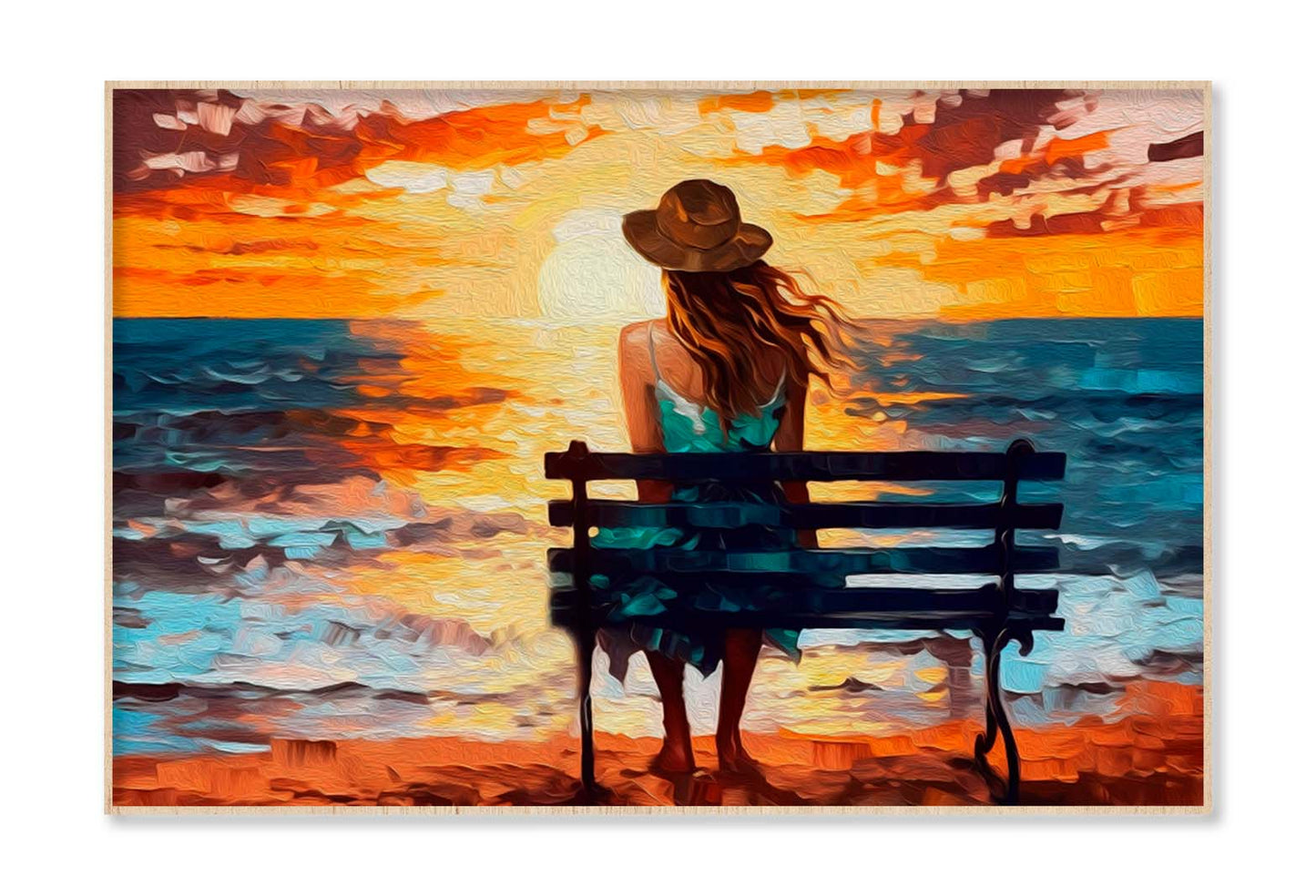 Girl sit On Bench Abstract Oil Painting Wall Art Limited Edition High Quality Print