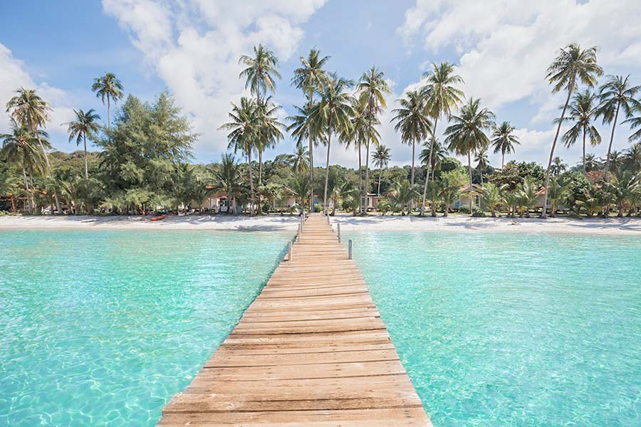 Turquoise Water Pier and Palm Trees Print 100% Australian Made