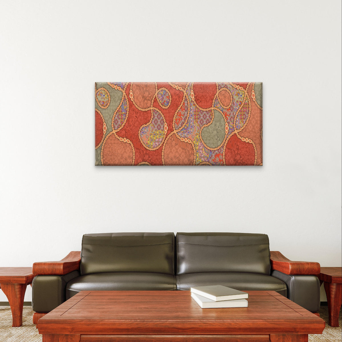 Boho Gold Chain Paisley Vintage Painting Wall Art Canvas Office Home Framed 120x60cm