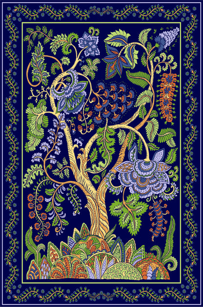 Navy Floral Tree of Life Painting 60x90cm Metal Print Ready to Hang - Bella Home Decor