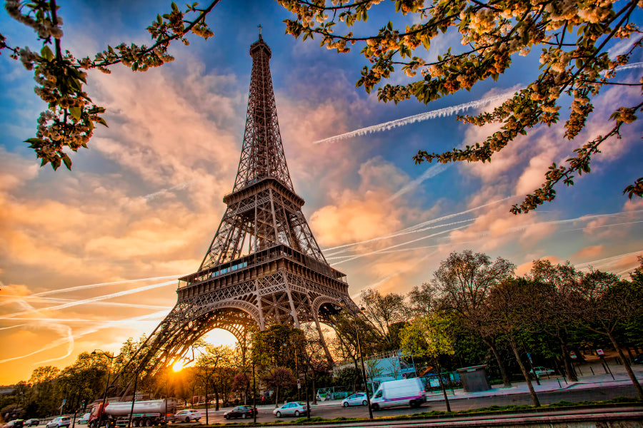 Eiffel Tower Against Sunrise in Paris, France Acrylic Glass Print Tempered Glass Wall Art 100% Made in Australia Ready to Hang - Bella Home Decor