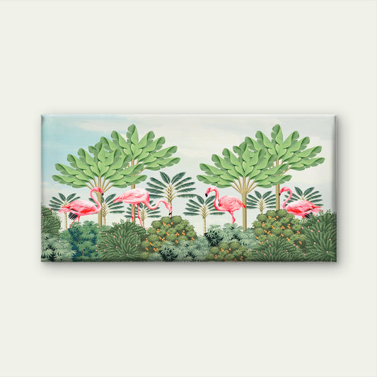Pink Flamingo Tropical Jungle Wall Art Canvas Office Home Room Framed 120x60cm
