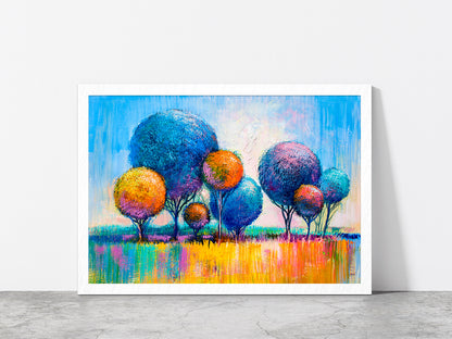 Multicolor Trees Glass Framed Wall Art, Ready to Hang Quality Print Without White Border White