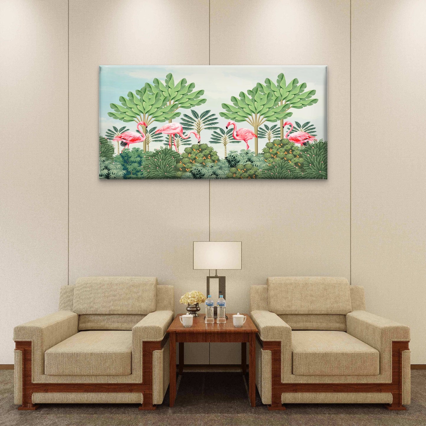 Pink Flamingo Tropical Jungle Wall Art Canvas Office Home Room Framed 120x60cm