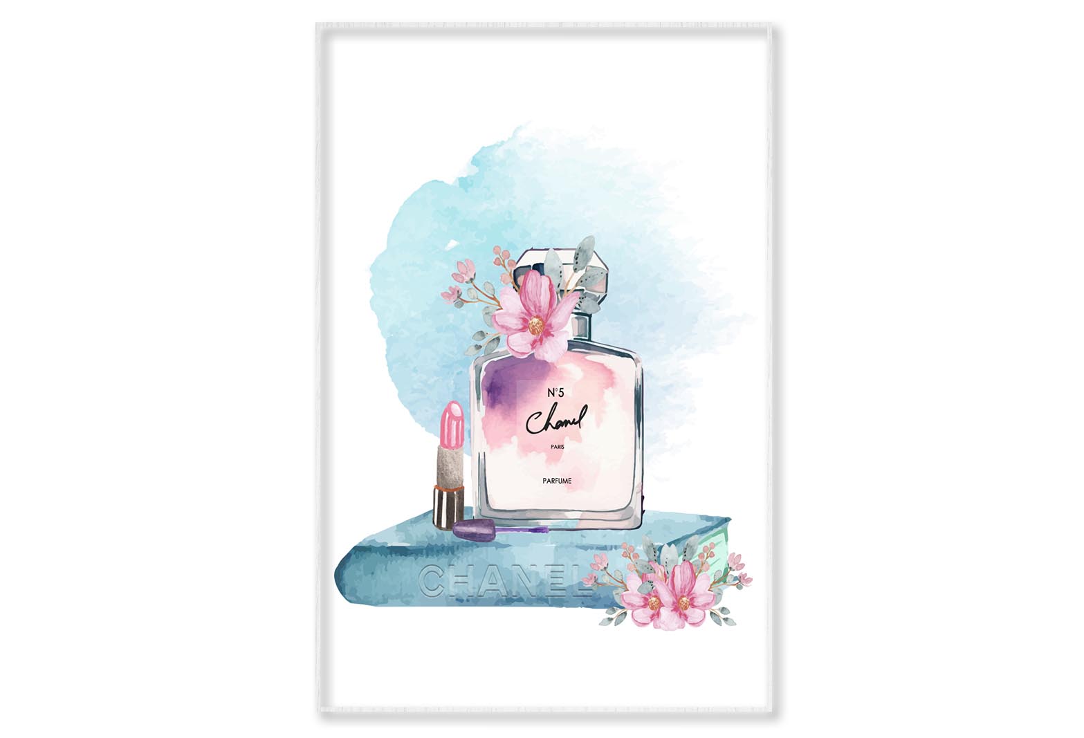 Perfume With Book and Lipstick Wall Art Limited Edition High Quality Print Canvas Box Framed White