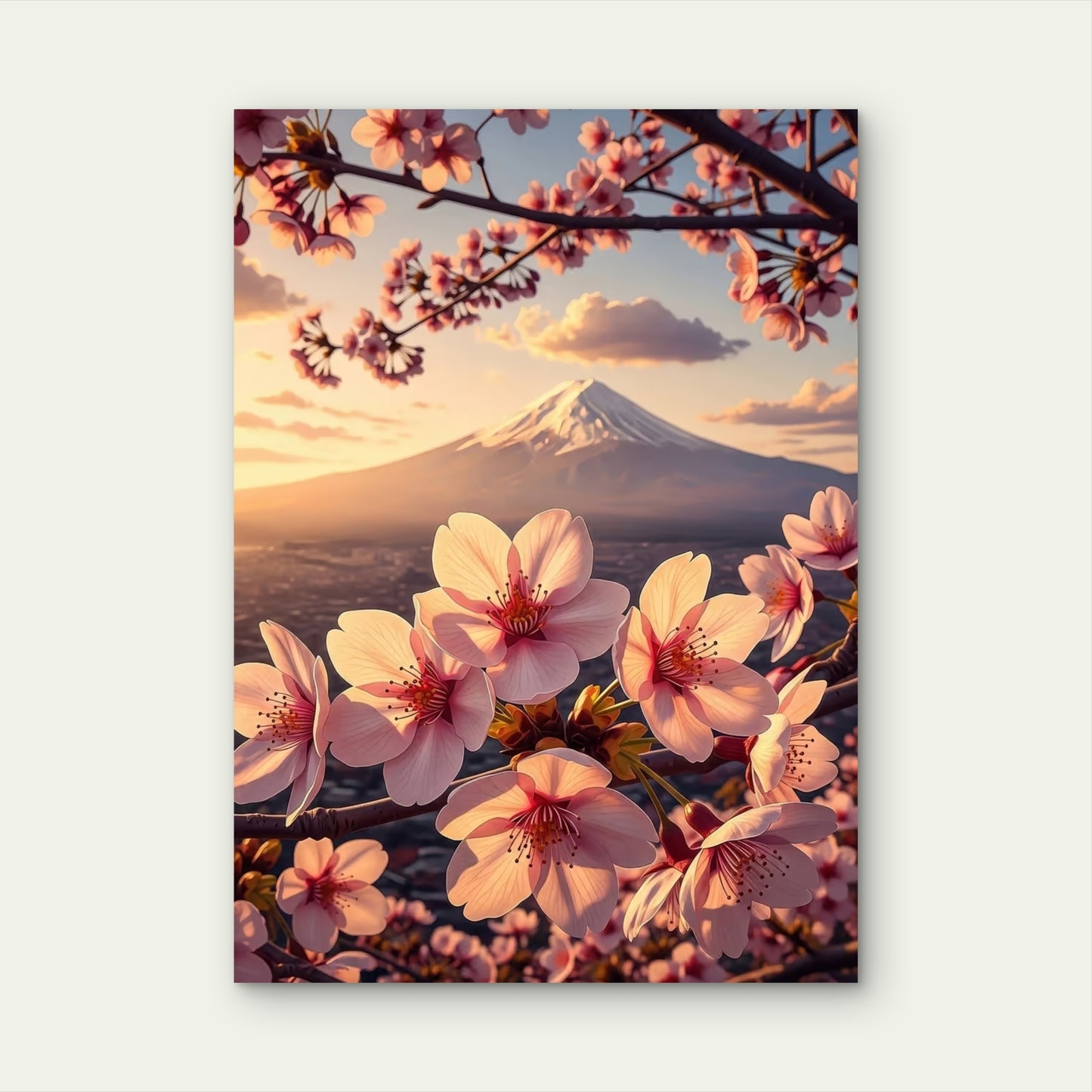 Mount Fuji Cherry Blossom Sunset 40x60cm Metal Print Ready to Hang