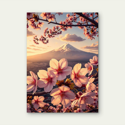 Mount Fuji Cherry Blossom Sunset 40x60cm Metal Print Ready to Hang