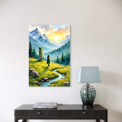 Girl at Green Alpine Valley 40x60cm Metal Print Ready to Hang