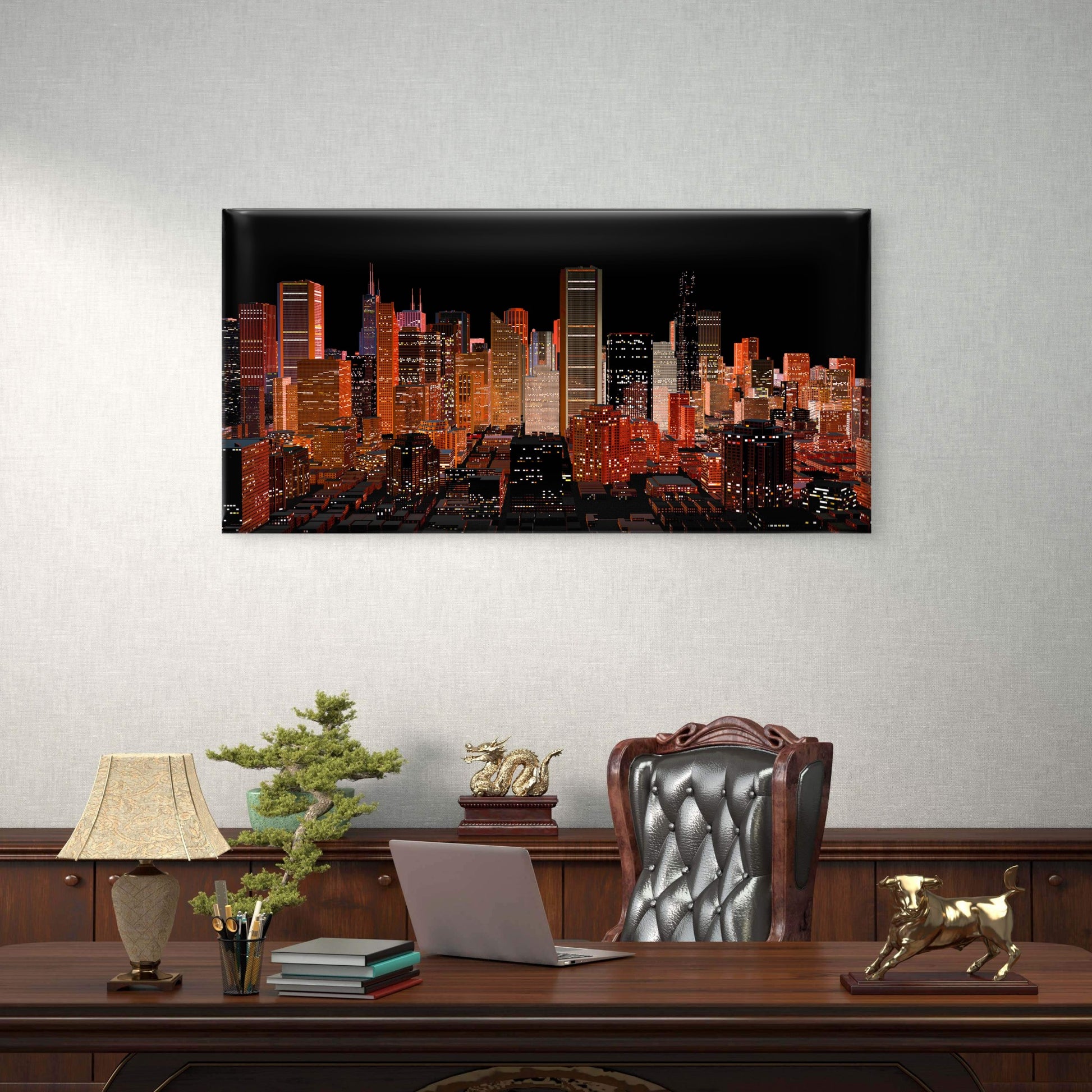 Modern City Skyline Night View Wall Art Canvas Office Home Room Framed 120x60cm - Bella Home Decor