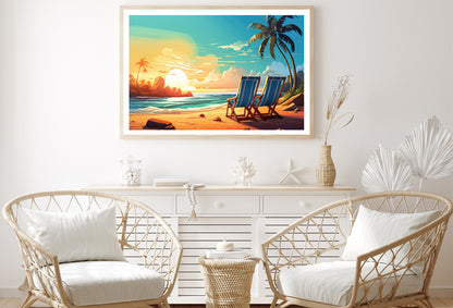 Chairs on a Beach with Palm Trees and the Ocean Home Decor Premium Quality Poster Print Choose Your Sizes - Bella Home Decor
