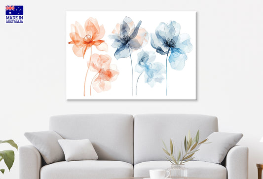 Soft Watercolor Flowers Pastel Peach and Blue Tones Wall Art Decor 100% Australian Made