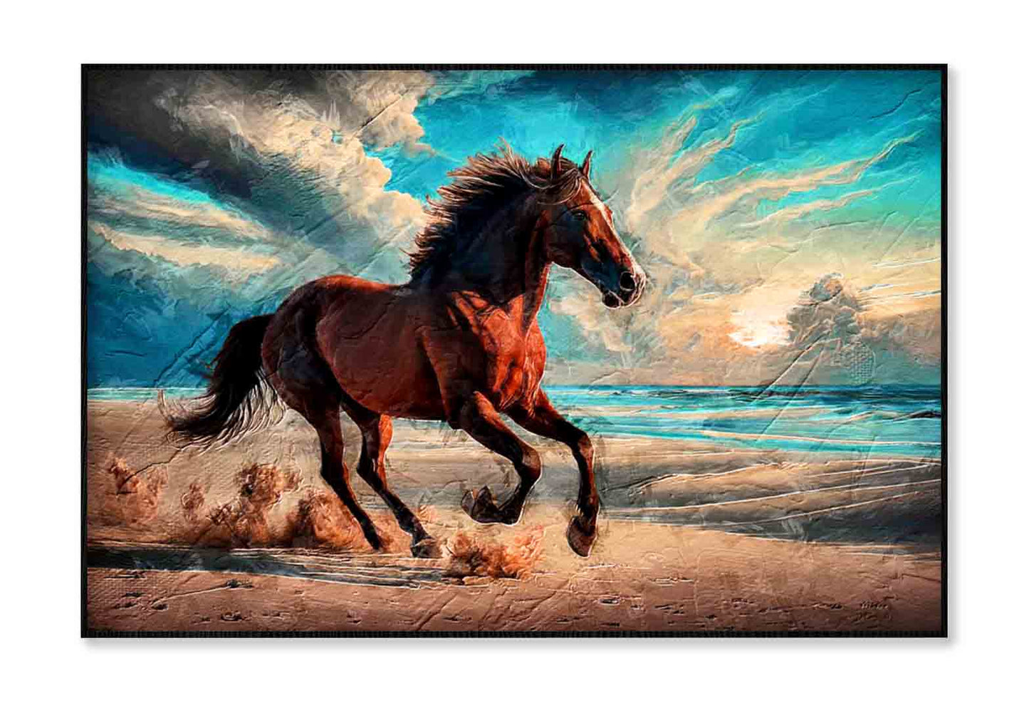 Painting of Horse Runs, autumn, Colorful, Realistic Wall Art Limited Edition High Quality Print