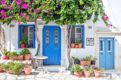 Blue Door Bougainvillea Greece Wall Art Decor 100% Australian Made - Bella Home Decor