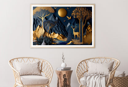 Mountains, Deer, Birds, Trees Painting Home Decor Premium Quality Poster Print Choose Your Sizes