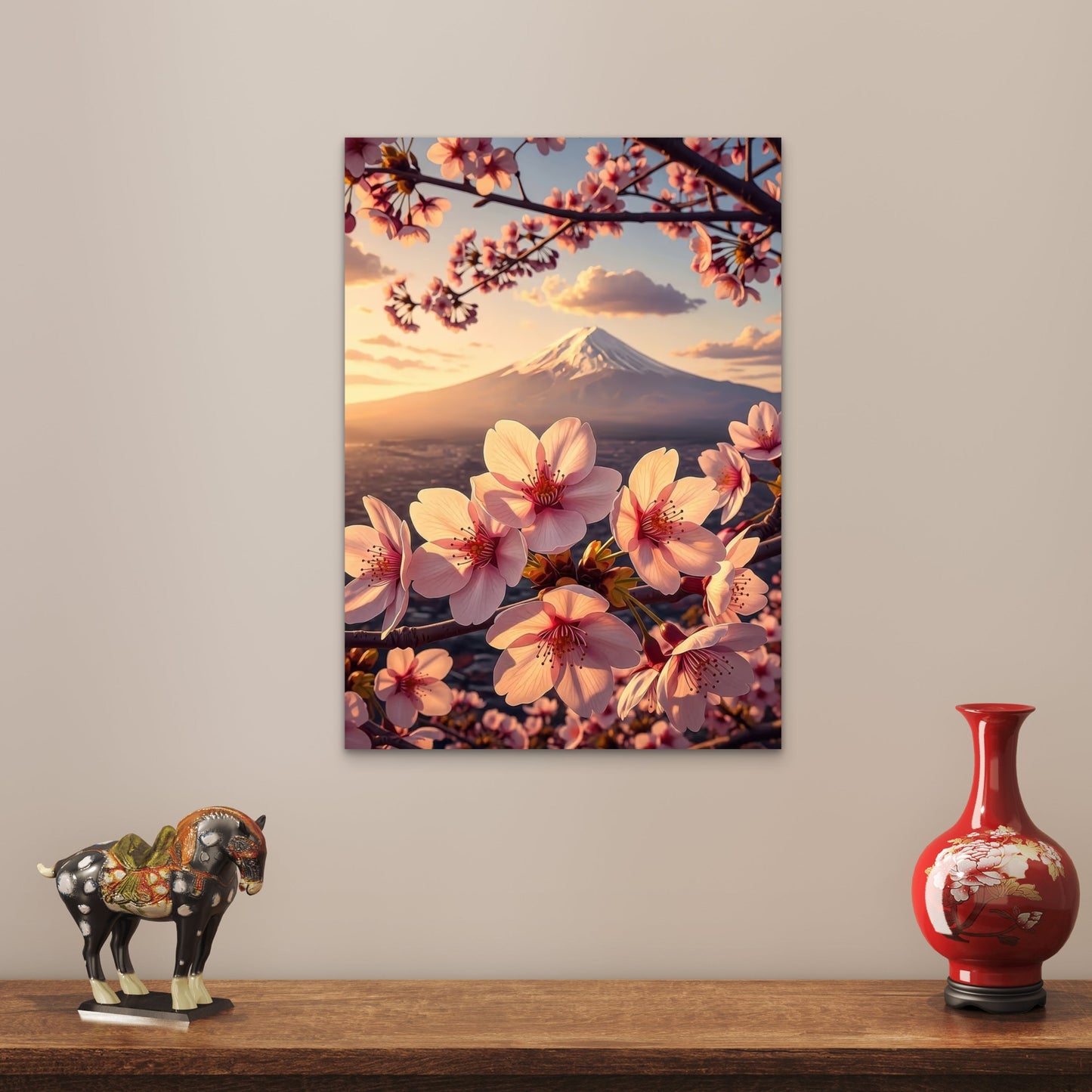 Mount Fuji Cherry Blossom Sunset 40x60cm Metal Print Ready to Hang