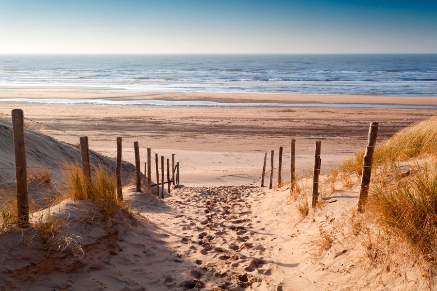 Sand Path To Sea Netherland Glass Framed Wall Art, Ready to Hang Quality Print