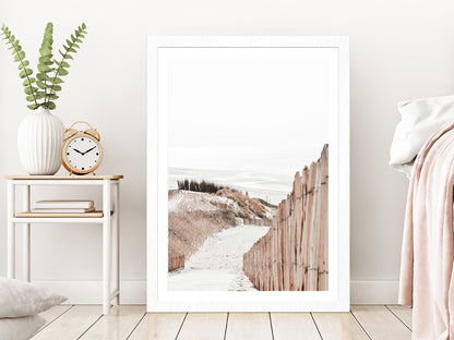 Foot Path to Sand Sea Faded Photograph Glass Framed Wall Art, Ready to Hang Quality Print With White Border White