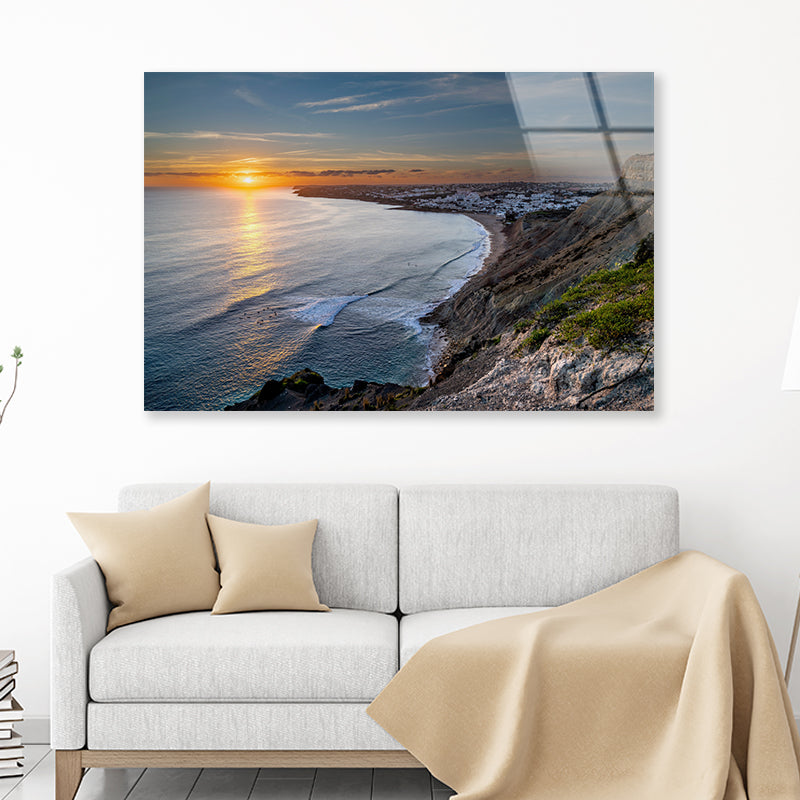 Ocean with the Rocky Beach Sunset Portugal Acrylic Glass Print Tempered Glass Wall Art 100% Made in Australia Ready to Hang