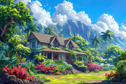 Amazing House with a Tropical Garden Wall Art Decor 100% Australian Made