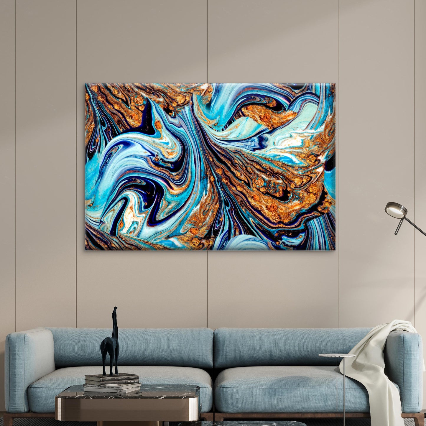 Blue Gold Marble Fluid Flow Abstract Wall Art Decor 100% Australian Made - Bella Home Decor