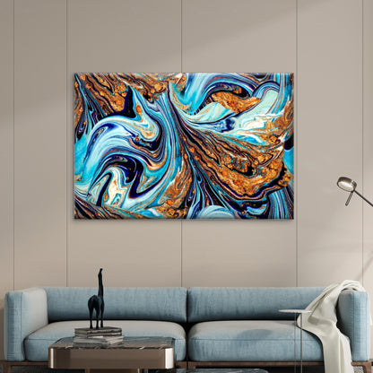 Blue Gold Marble Fluid Flow Abstract Wall Art Decor 100% Australian Made - Bella Home Decor