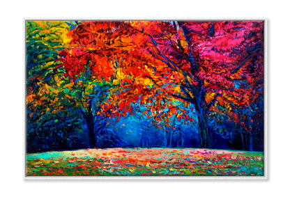 Autumn Forest Leaves Oil Painting Wall Art Limited Edition High Quality Print Canvas Box Framed White