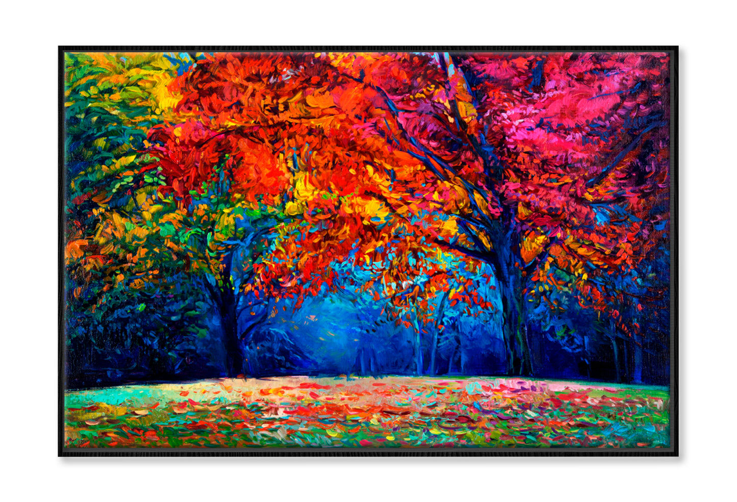 Autumn Forest Leaves Oil Painting Wall Art Limited Edition High Quality Print Canvas Box Framed Black