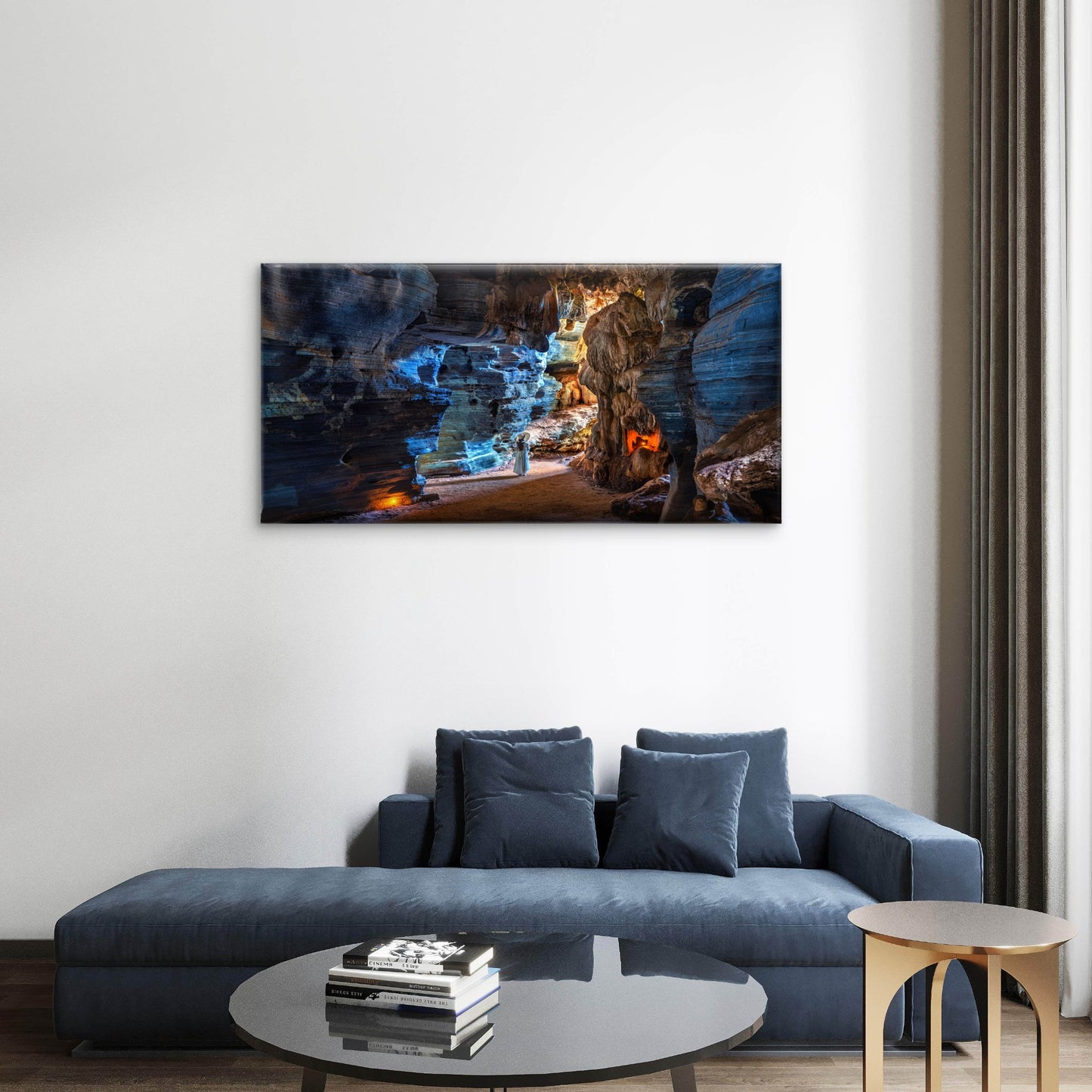 Blue Cave Thailand Beautiful Girl White Dress Walking Wall Art Canvas Office Home Room Framed 120x60cm
