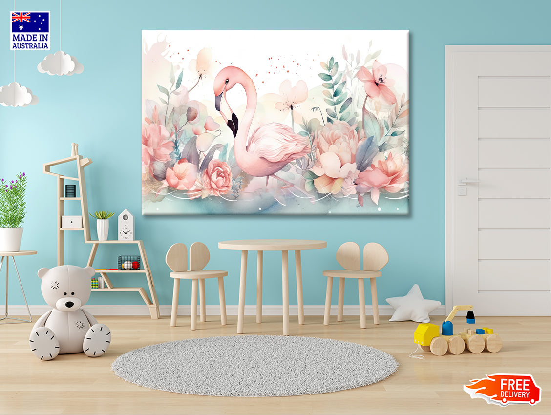 Happy Flamingo Watercolor Style Print 100% Australian Made - Bella Home Decor