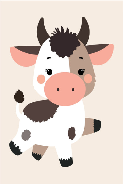 Cute Kawaii Cartoon Baby Cow 60x90cm Metal Print Ready to Hang