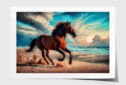 Painting of Horse Runs, autumn, Colorful, Realistic Wall Art Limited Edition High Quality Print