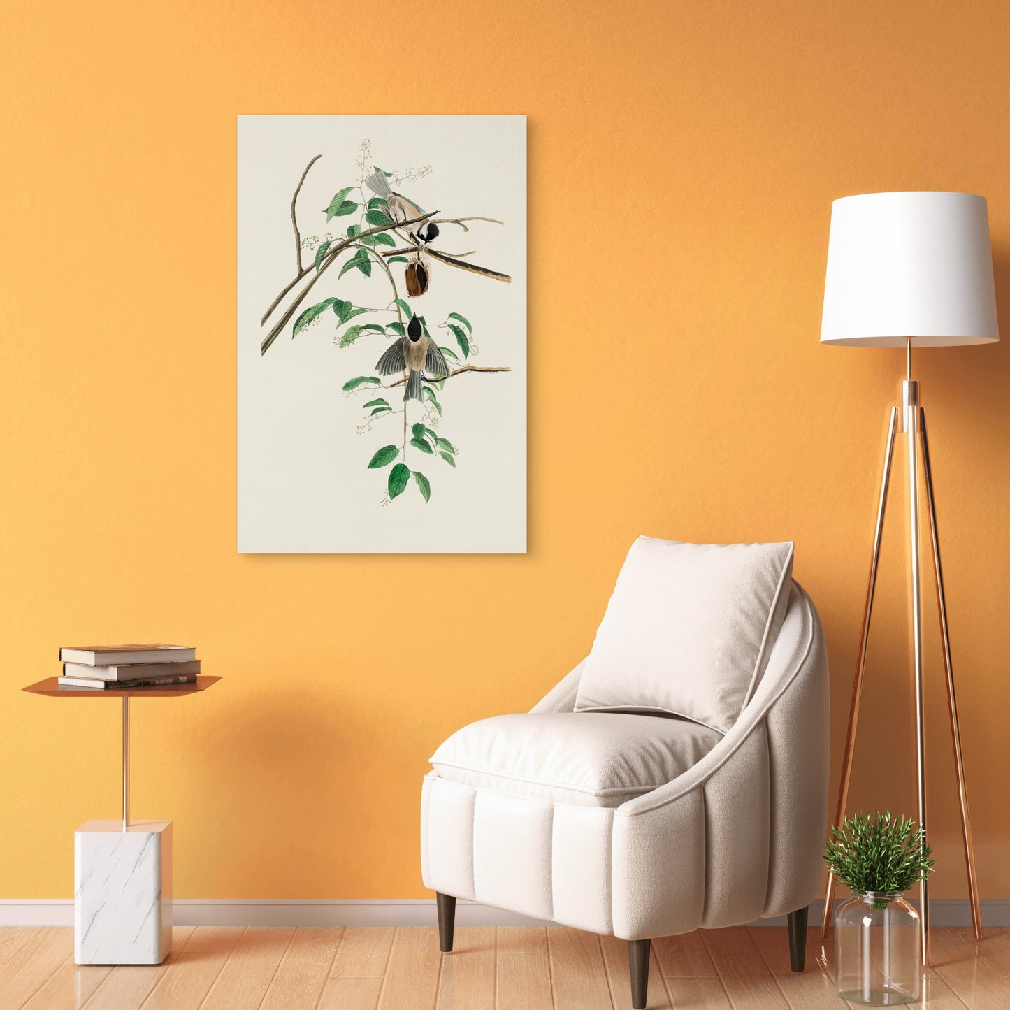 Chickadee Birds Branch Nest 60x90cm Metal Print Ready to Hang - Bella Home Decor