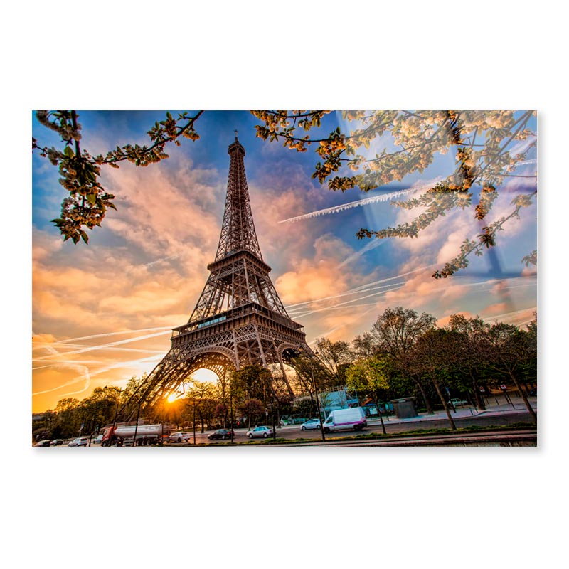 Eiffel Tower Against Sunrise in Paris, France Acrylic Glass Print Tempered Glass Wall Art 100% Made in Australia Ready to Hang - Bella Home Decor