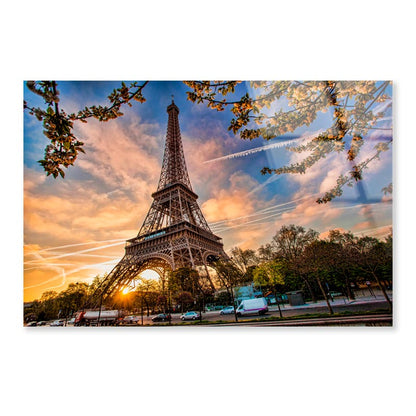 Eiffel Tower Against Sunrise in Paris, France Acrylic Glass Print Tempered Glass Wall Art 100% Made in Australia Ready to Hang - Bella Home Decor