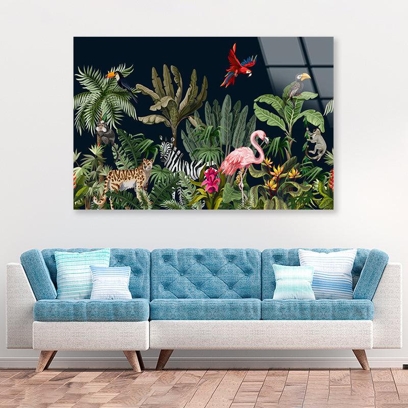 Animals in a Tropical Area Acrylic Glass Print Tempered Glass Wall Art 100% Made in Australia Ready to Hang - Bella Home Decor