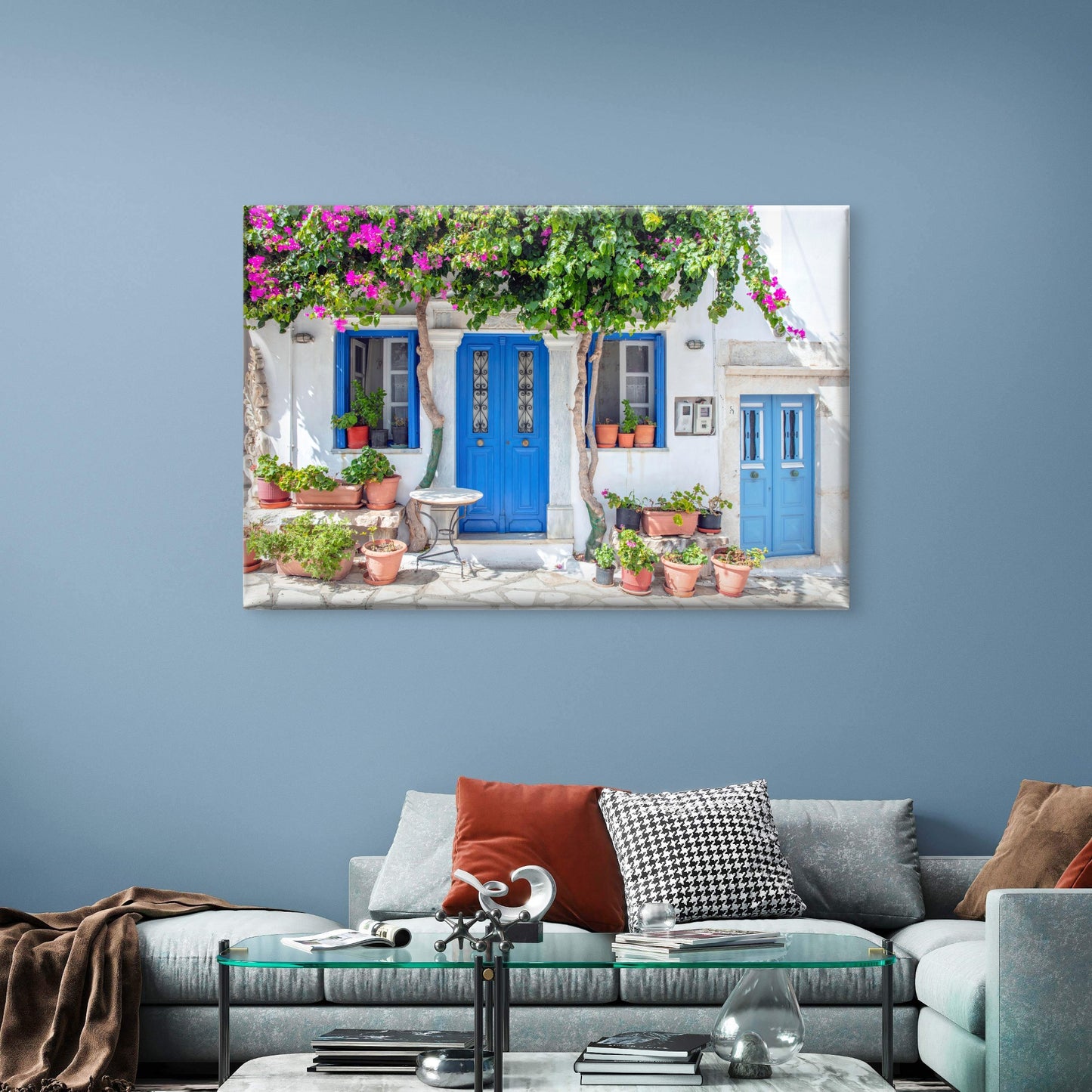 Blue Door Bougainvillea Greece Wall Art Decor 100% Australian Made - Bella Home Decor
