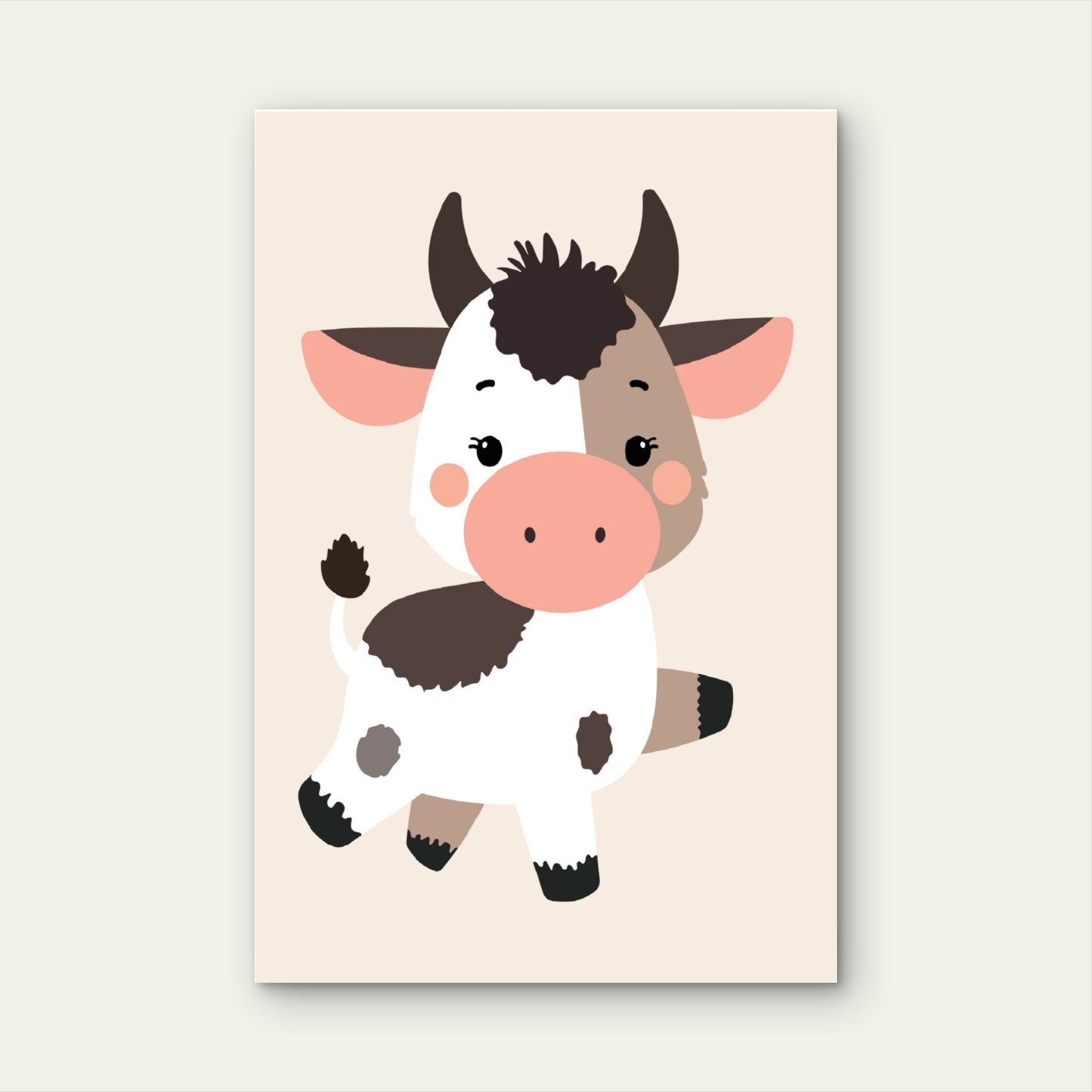 Cute Kawaii Cartoon Baby Cow 40x60cm Metal Print Ready to Hang