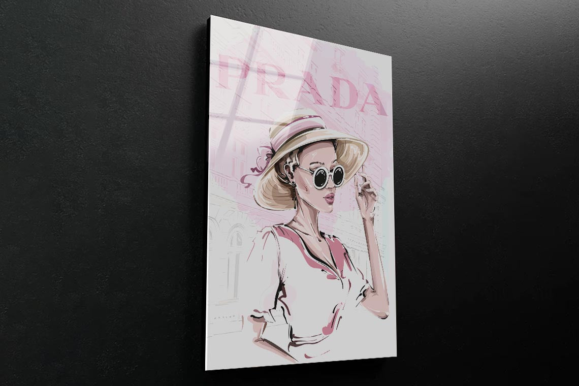 Pink Lady With Hat 3D Design Acrylic Glass Print Tempered Glass Wall Art 100% Made in Australia Ready to Hang