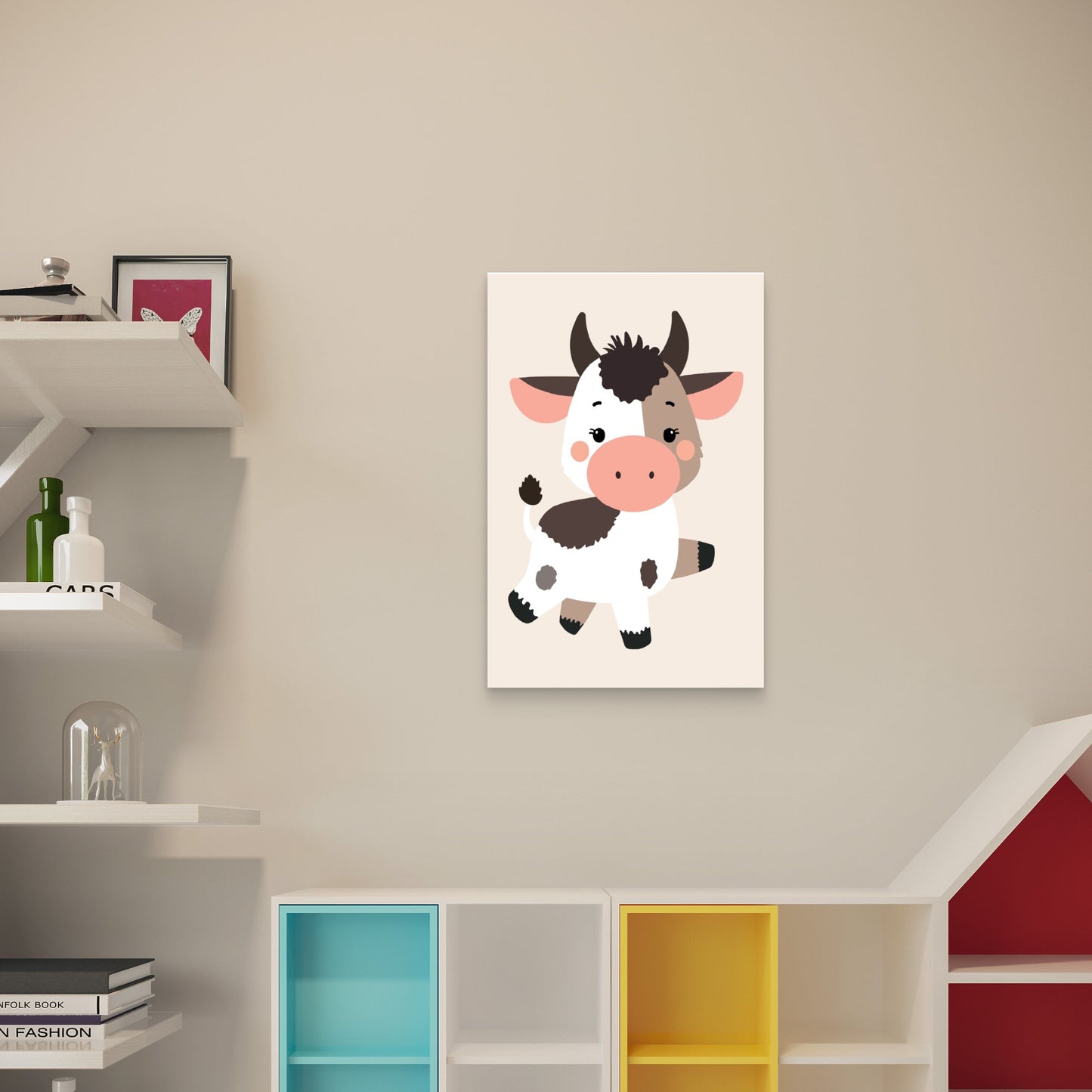 Cute Kawaii Cartoon Baby Cow 60x90cm Metal Print Ready to Hang