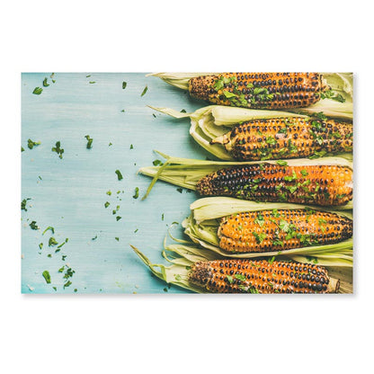 Lat-Lay of Grilled Sweet Corn with Smoked Sea Salt Acrylic Glass Print Tempered Glass Wall Art 100% Made in Australia Ready to Hang