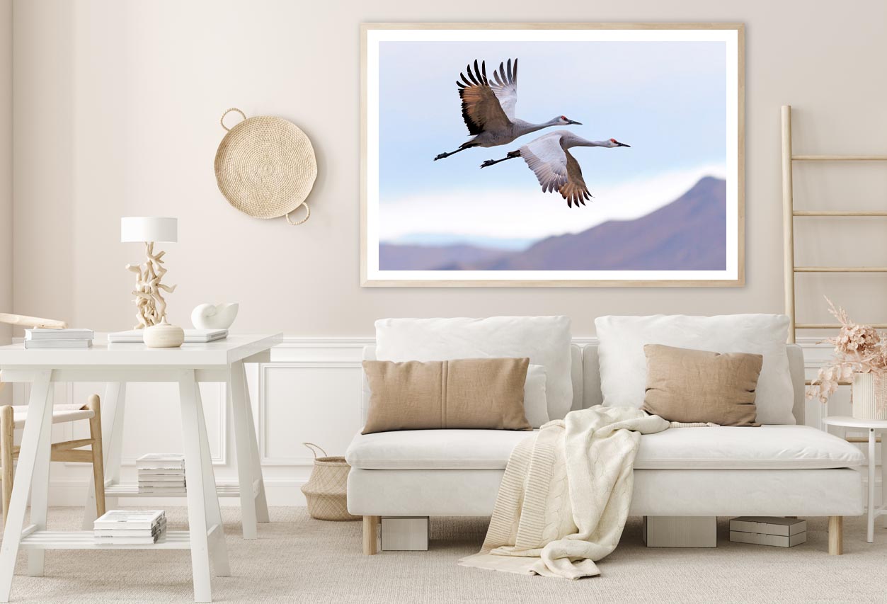 Flying Cranes Mountain Sky View Home Decor Premium Quality Poster Print Choose Your Sizes - Bella Home Decor