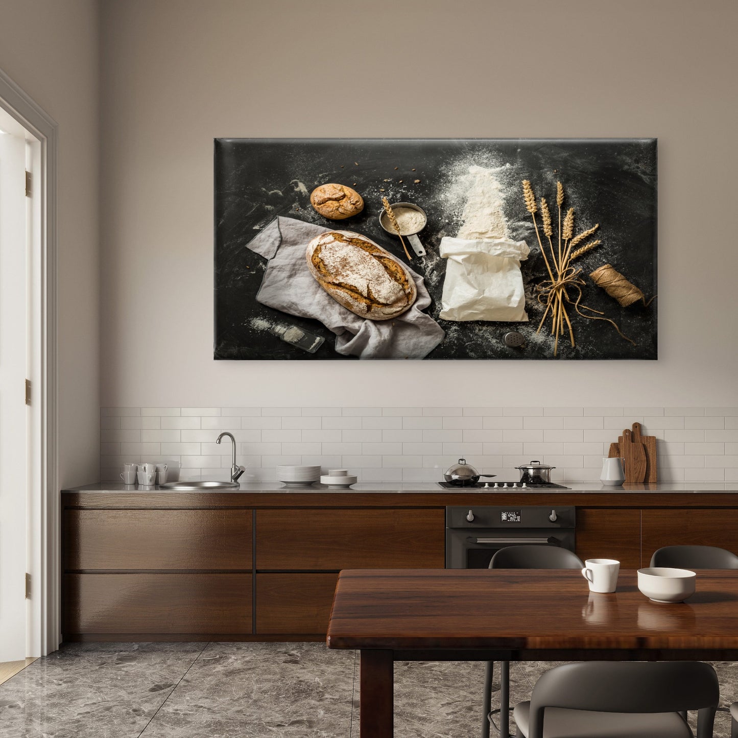 Rustic Sourdough Bread Wheat Wall Art Canvas Office Home Room Framed 120x60cm - Bella Home Decor