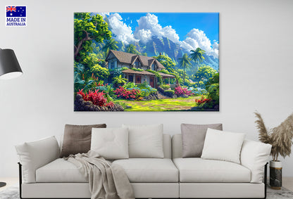 Amazing House with a Tropical Garden Wall Art Decor 100% Australian Made