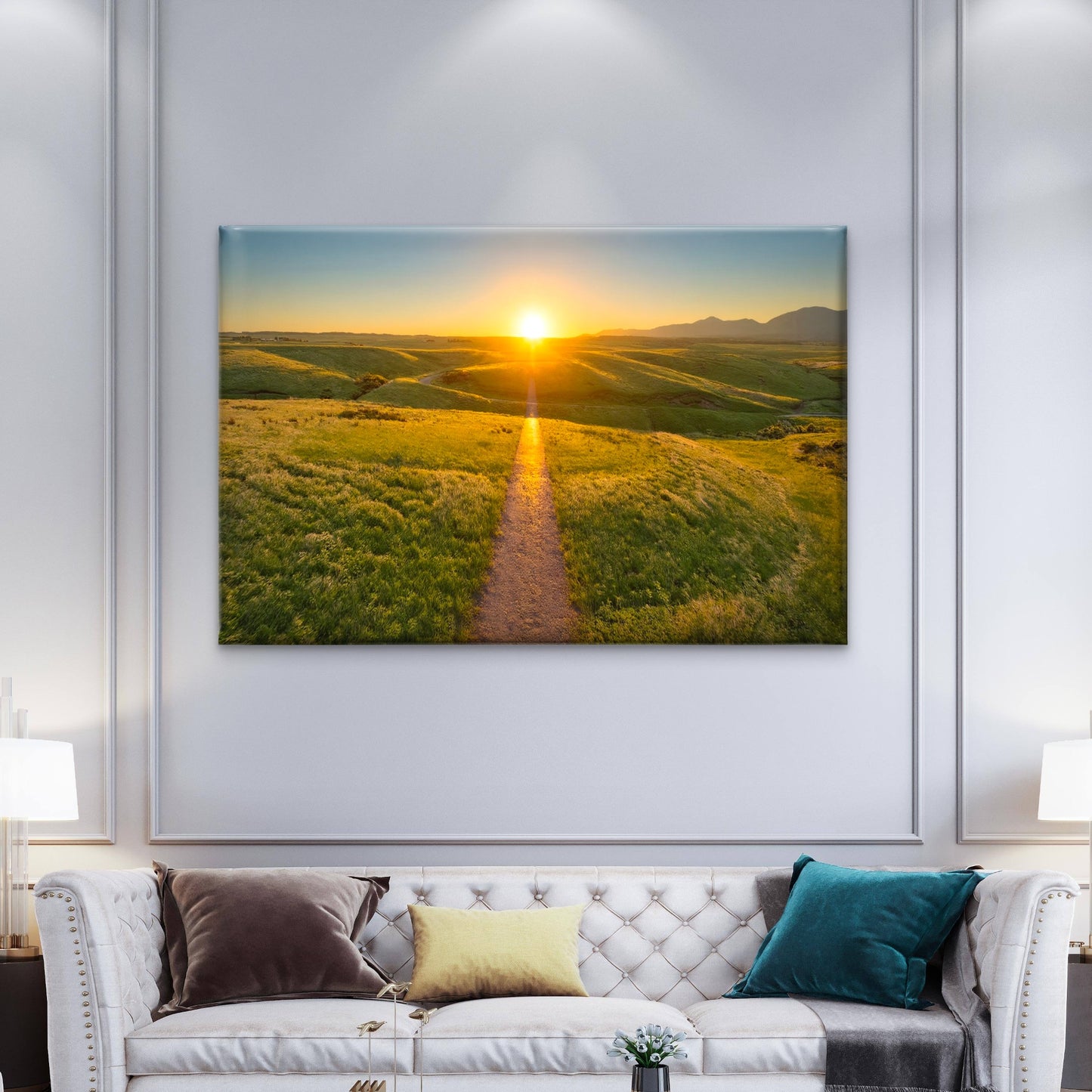 Sunset Pathway Running Through Rolling Green Hills Wall Art Decor 100% Australian Made - Bella Home Decor