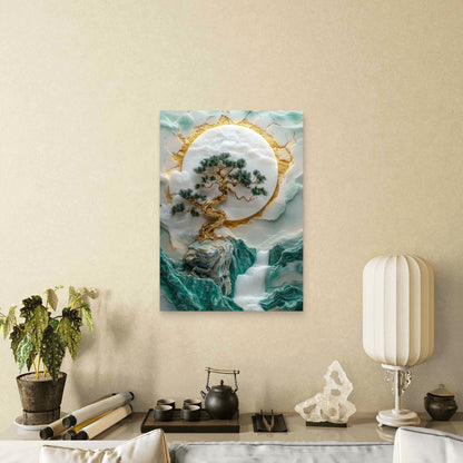 White Jade Gold Zen Bonsai 40x60cm Metal Print Ready to Hang