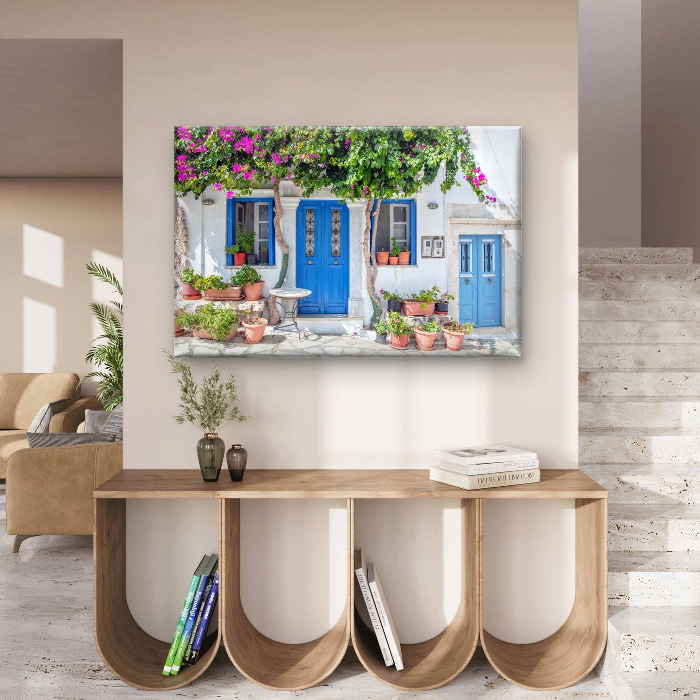 Blue Door Bougainvillea Greece Wall Art Decor 100% Australian Made - Bella Home Decor