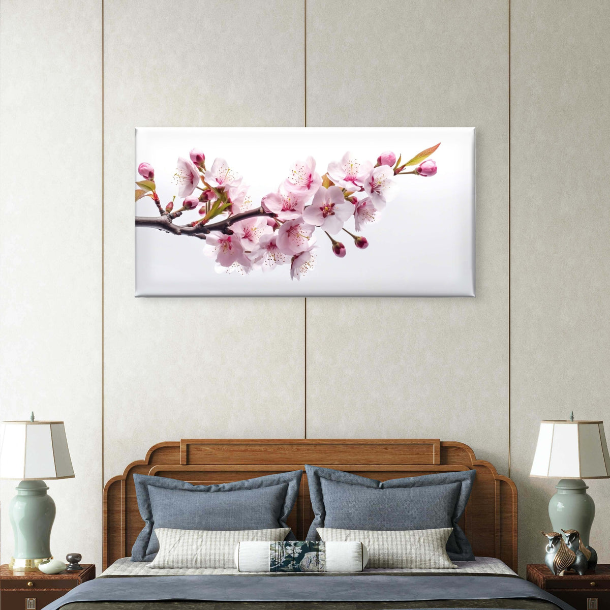 Pink Cherry Blossom Branch Japan Wall Art Canvas Office Home Framed 120x60cm