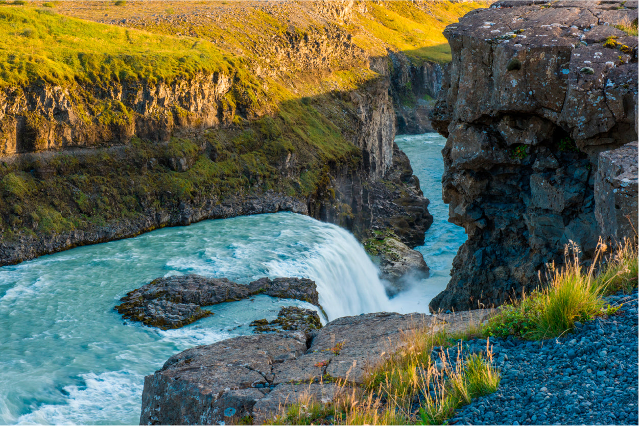 Iceland Waterfall with Rocks 90x60cm Print 100% Australian Made